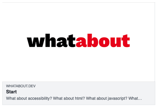 Whatabout.dev when shared on Facebook is displayed with an rectangular/wide screen og:image